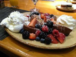 Yummy French toast with berries is a nice splurge at Pierre Gourmet but there also are good egg dishes if cutting carbs.