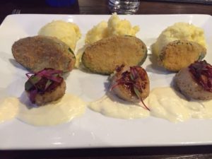 Scallops, zucchini and garlic mashed potatoes at The Chocolate Sanctuary in Gurnee.