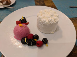 Wild berry gelato and berries with lemon olive oil cake. (Photo by Cindy Richards)