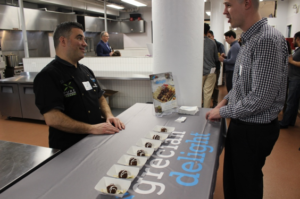 Chef Tom Leo, of Grecian Delight, featured his bite-sized Falafel Fritters, with traditional Hummus whipped with Olive Oil, and their award-winning Spicy Four Pepper Cilantro Sauce (Skhug) & Garlic Sauce. (Photo courtesy of Chicagoland Food and Beverage)